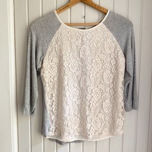 Market & Spruce Cream Lace Raglan Shirt